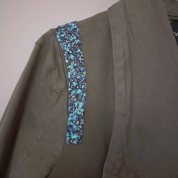 EUC Tyli green jacket w/ removable inner vest & embellished stone shoulders, L - Picture 5 of 11